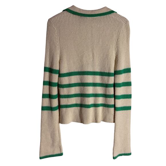 Central Park West Clementine Cream Green Striped Knit Polo Knit Sweater M - Picture 9 of 12